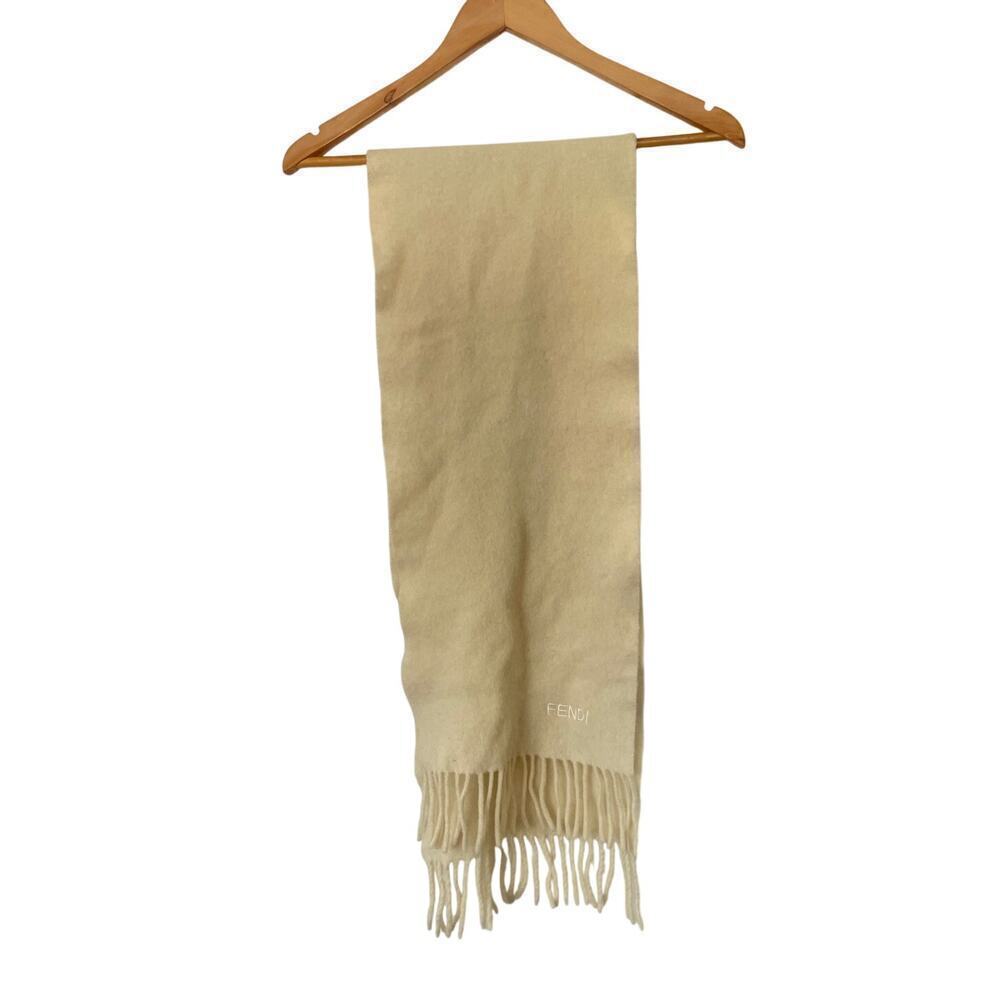 Fendi Cream Fringe Embroidered Scarf • Minimalist